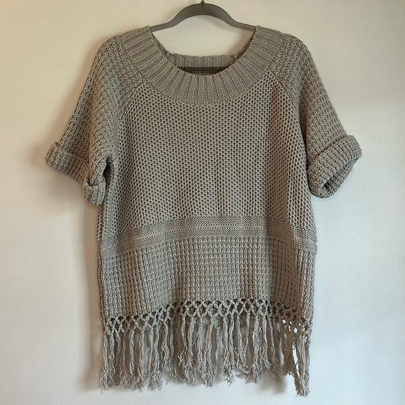 Current/Elliott The Peggy Crochet Fringe Sweater Size 2/M Gray Fisherman Boho - Picture 1 of 6